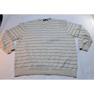 Nautica Men’s XXL Striped V-Neck Sweater Cream Blue 100% Cotton Classic Nautical